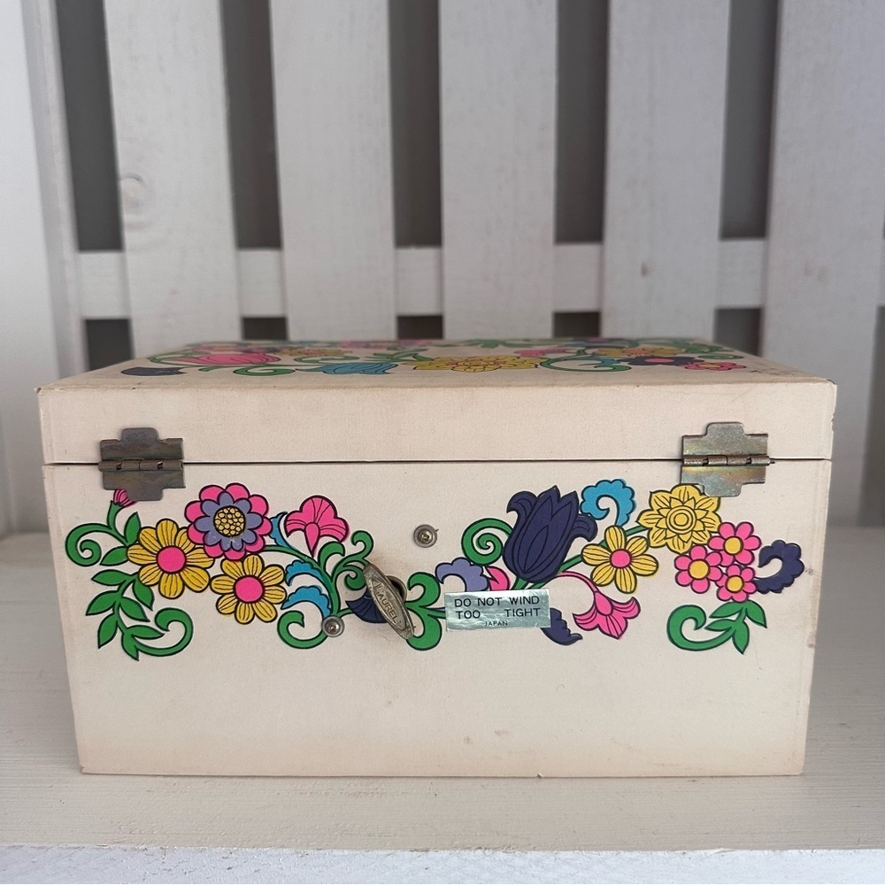 Vintage Japanese Ballerina Music Box Jewelry Box Floral Wood Spinning Dancer - Picture 12 of 15